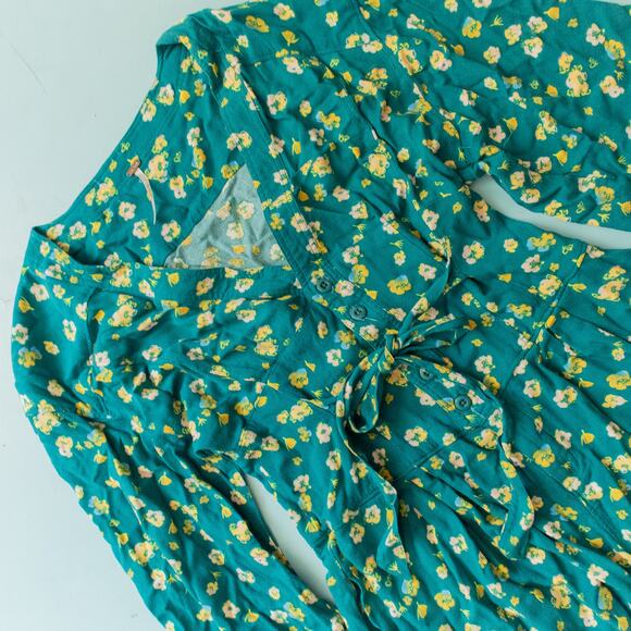 Free People L'Amour Micro Floral Print Long Sleeve Tie Back Romper Size 4 - Picture 3 of 10